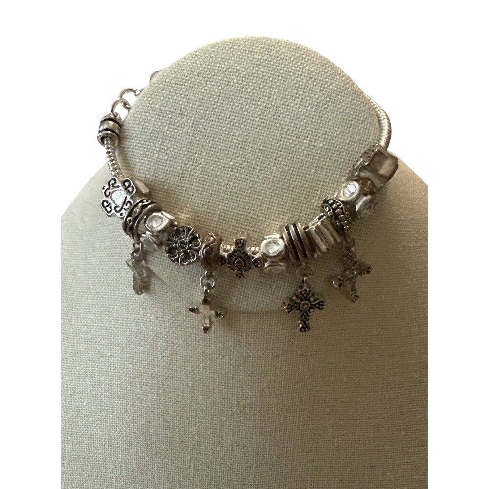 Premier Designs Silver Tone Religious Cross Charm Bracelet Chain Adjustable